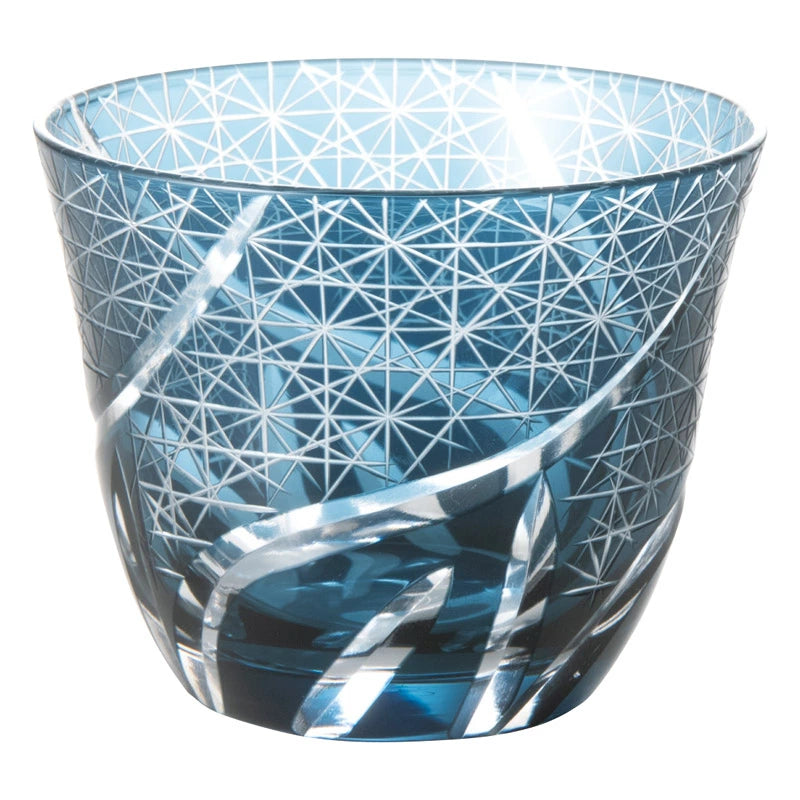 送料無料🥃吉兆切子🥃グラスペアセット|インクブルー×銅赤の美しき光と影のきらめき(各約100ml・化粧箱入り)